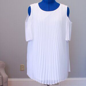 White Small Pleated Cold Shoulder Blouse